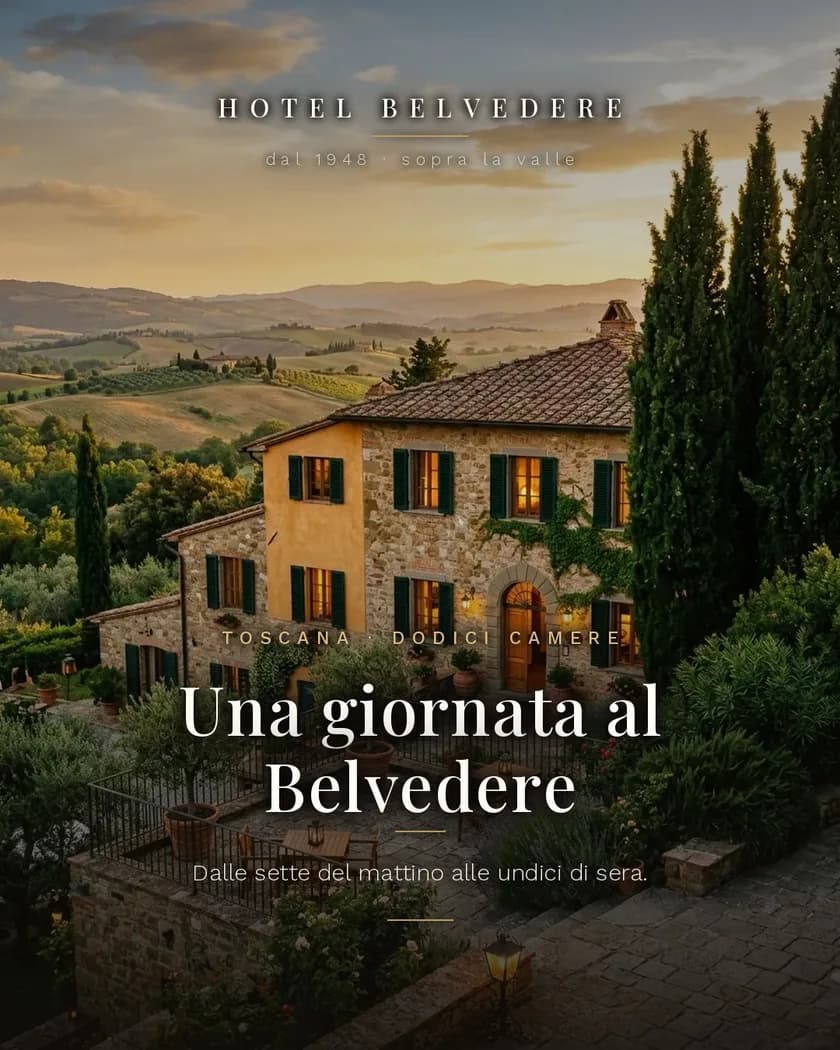 Slide 1 di 8 del carosello di esempio per un hotel, generato dalla piattaforma