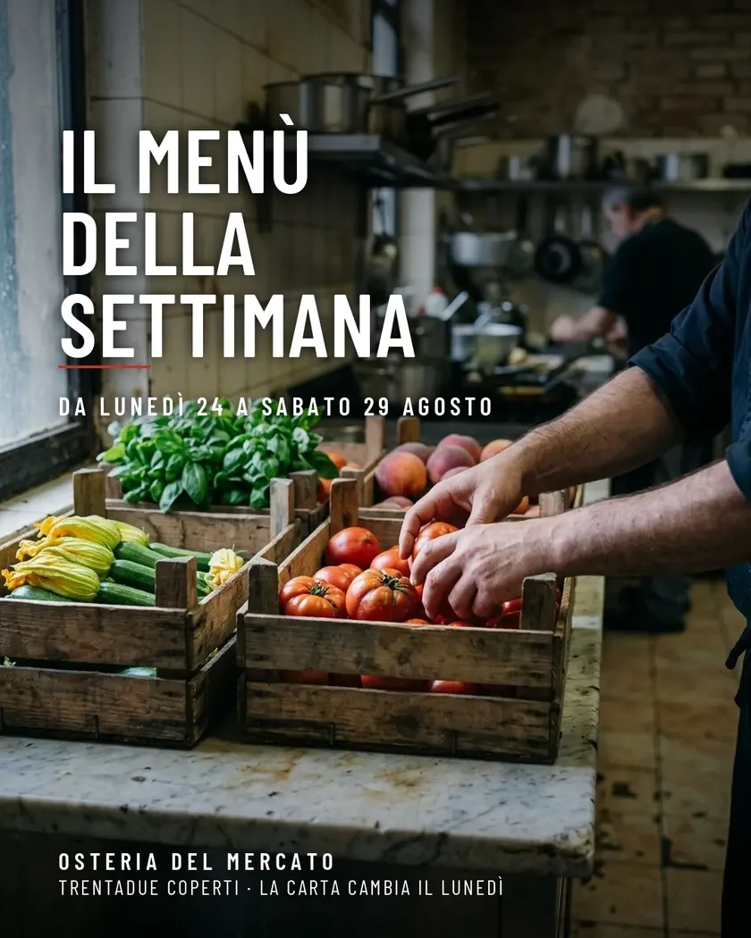 Slide 1 di 7 del carosello di esempio per un ristorante, generato dalla piattaforma
