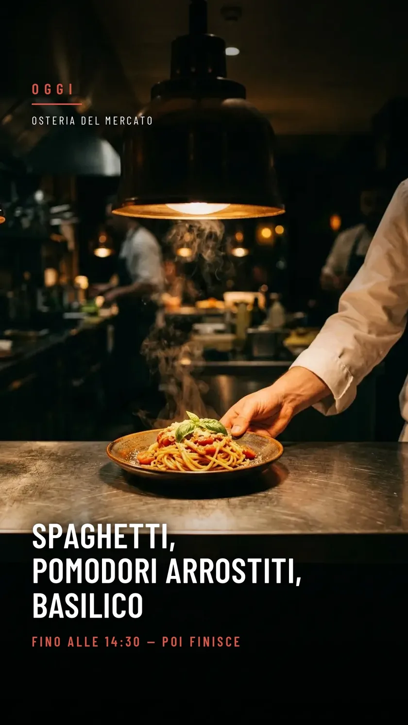 Storia Instagram di esempio per un ristorante, formato verticale, generata dalla piattaforma